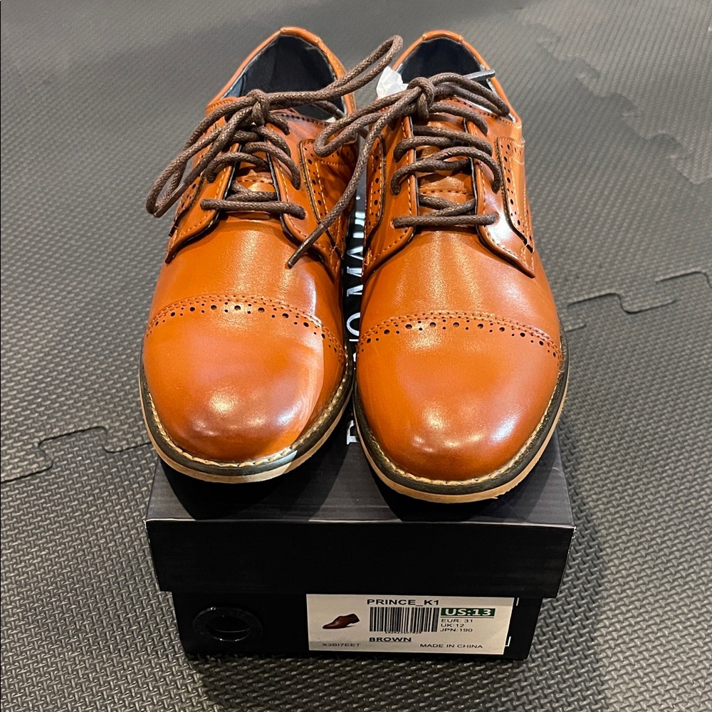 Bruno Marc Brown Leather Boys Dress Shoes